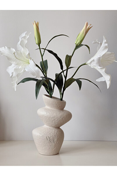 AYSA HOME DECOR Seramik Bej Kaya Vazo