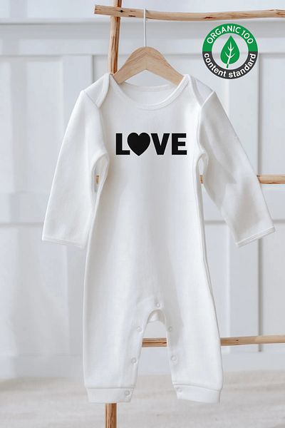 Lilabio Valentine's Day Themed Black Baby Romper - 100% Organic Cotton, Long Sleeve
