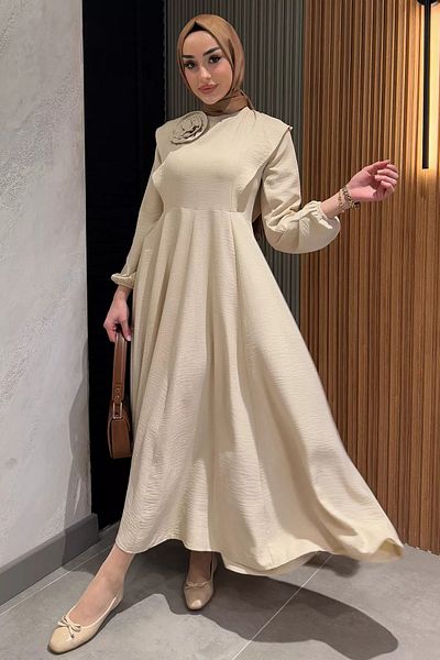 julude Stone Rose Detailed Hijab Flared Dress