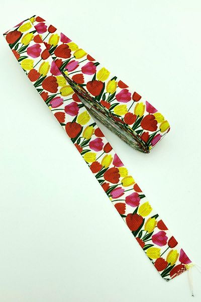 Hayalperest boncuk Panglică Grosgrain Imprimată Lalele Galben Roșu 10 Mt