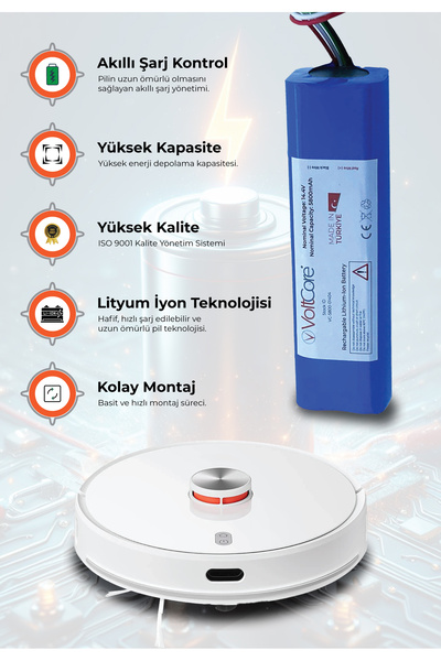 VoltCore Robot Süpürge Bataryası 5200mah (ORİJİNAL KAPASİTE) Xiaomi Vacuum Mop 2 Pro 3d (STYTJ02ZHM) Uyumlu