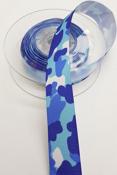 Hayalperest boncuk Μπλε Καμουφλάζ Τυπωμένη Κορδέλα Grosgrain 2,5cm