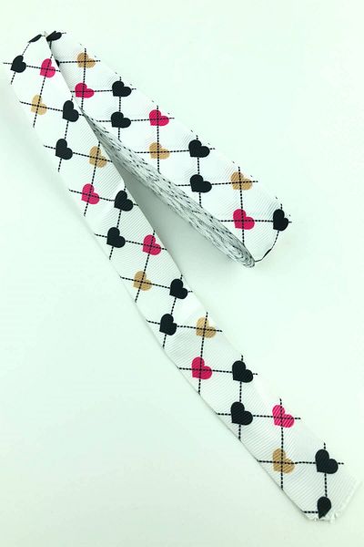 Hayalperest boncuk Panglică Grosgrain Imprimată Inimă Albă 10 Mt