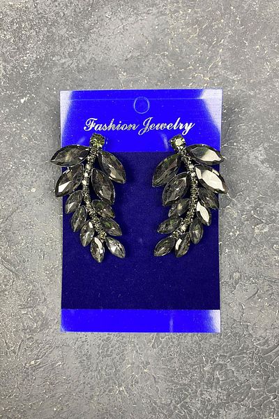 Hayalperest boncuk Anthracite Gray Leaf Pattern Hazel Evening Dress Stoned Bridal Earrings
