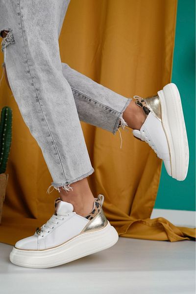 ED KLAS Jista White Skin Lace-Up Sneakers