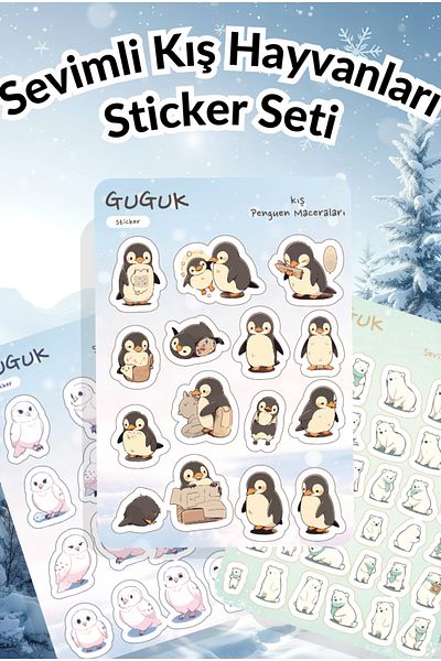 GUGUK Cute Winter Animals Sticker Leaves Set