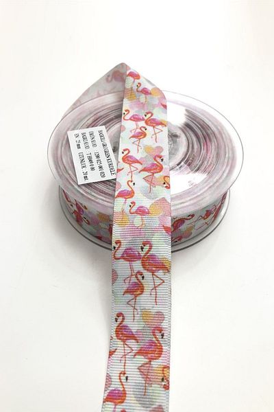 Hayalperest boncuk Κορδέλες Grosgrain με σχέδιο Flamingo 2,5 cm 1 Mt
