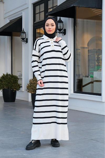 STİLZERAFET Rochie tricotată cu nasturi cu gât polo
