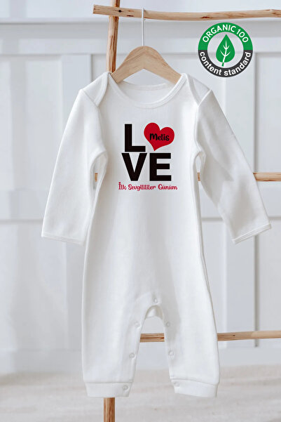 Lilabio İsme Özel Sevgililer Günü Temalı Bebek Tulum