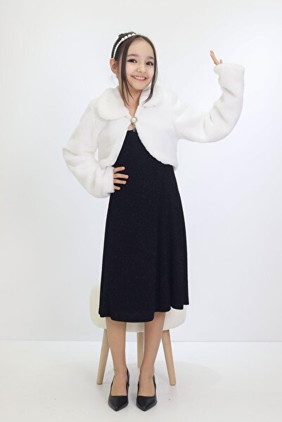 mini kanka Mini Kanka Girl's 3-15 Years Old Girl's Baby Girl's Buckle Striped Plush Bolero