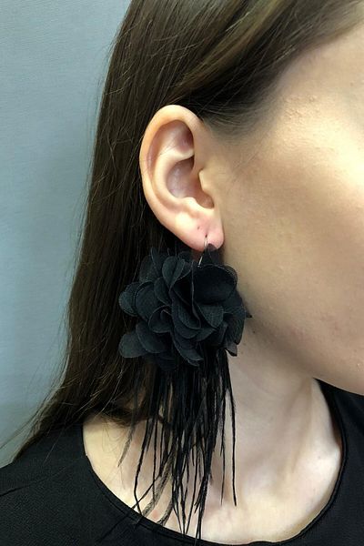 Hayalperest boncuk Black Floral Feather Earrings