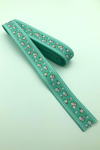 Hayalperest boncuk Verde apă Mic Motiv Floral Imprimat Grosgrain Cutie 10 Mt