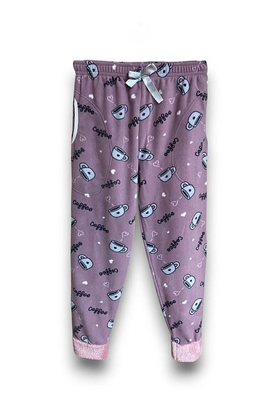 FORMO Women's Light Purple Fleece Pocket Winter Plush Cuffed Thick Quality Pajama Bottoms