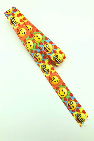 Hayalperest boncuk Panglică grosgrain imprimată cu emoji portocaliu 10 Mt