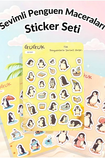 GUGUK Cute Penguin Adventures Sticker Leaves Set