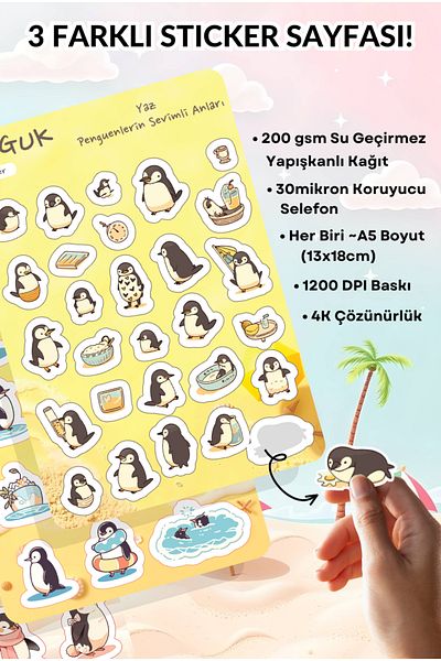 GUGUK Cute Penguin Adventures Sticker Leaves Set