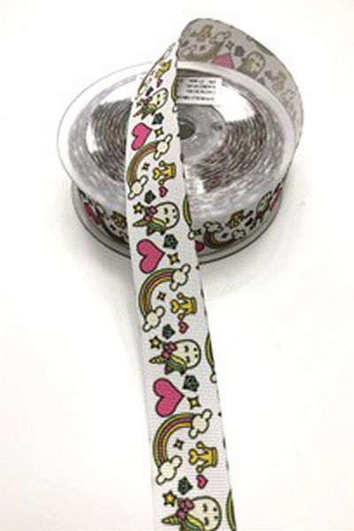 Hayalperest boncuk Panglici Grosgrain cu Motiv Unicorn 2,5 Cm 1 Mt
