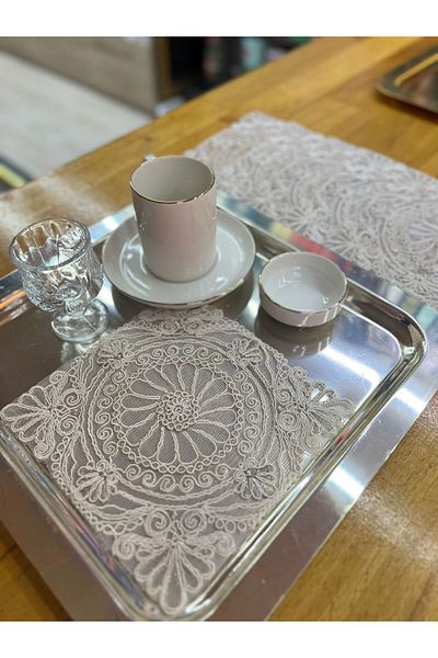 Esteks Dantel ve Tekstil Aksesuarları 6 τμχ ΓΑΛΛΙΚΗ ΔΑΝΤΕΛΑ Διακοσμητική Guipure Lace Coffee Cocktail Παρουσίαση Κάλυμμα δίσκου χαρτοπετσέτας