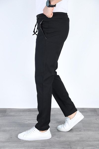 Bürke Men's Black Color Elastic Waist Lace-Up Quality Casual Winter Trousers