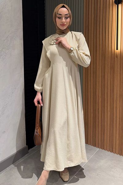 julude Stone Rose Detailed Hijab Flared Dress