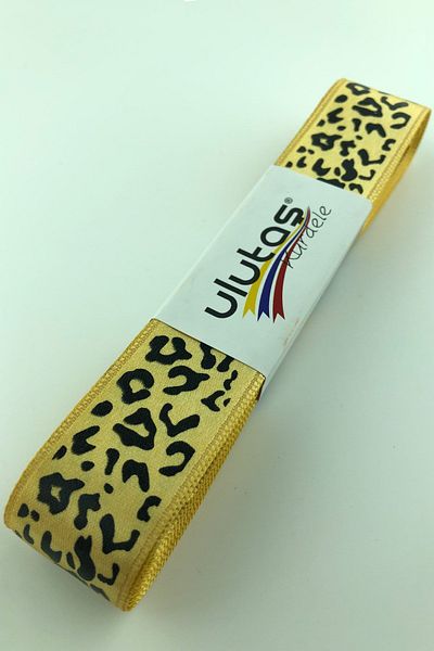 Hayalperest boncuk Panglică Satin Imprimată Cu Motiv Piele De Vacă Galben Muștar 2,5 Cm