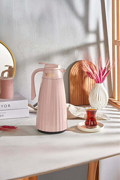 Vienev Termos dublu din sticlă roz de 1,5 litri