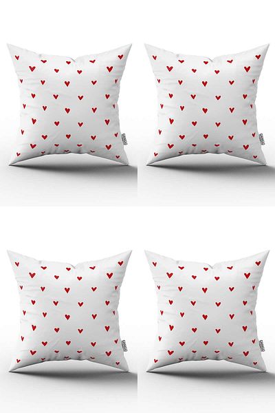 Cango Home Valentine's Day Themed Red Heart Modern Patterned 4-Piece Throw Pillow Set - Digital Printing 4Kmbs33