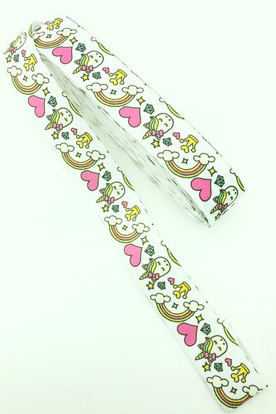Hayalperest boncuk Καρδιά Μονόκερος Τυπωμένη Κορδέλα Grosgrain 10 Mt