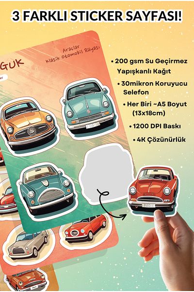 GUGUK Classic Cars Sticker Leaves Set