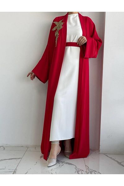 MELEK ARAZ Red Nida Abaya Set