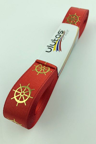 Hayalperest boncuk Panglică Satin Imprimată Gold Rudder 2 Cm