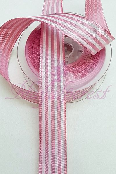 Hayalperest boncuk Κορδέλα ταφτά Baby Pink ριγέ στάμπα 2,5cm