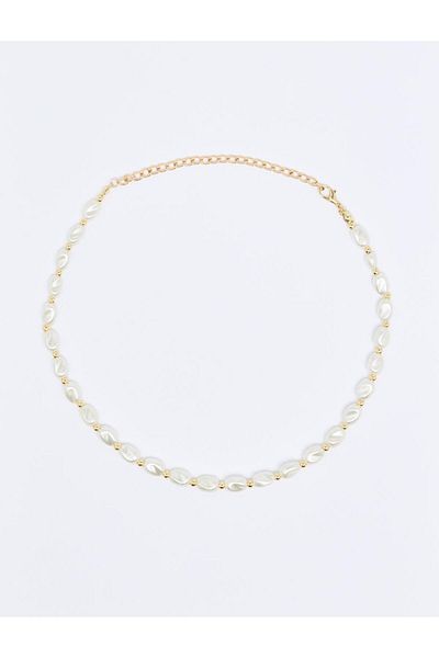 Jimmy Key White Rows Pearl Detailed Adjustable Necklace