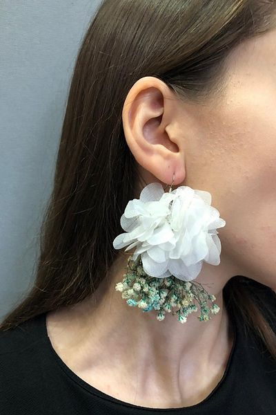 Hayalperest boncuk Blue Color Dry Floral Earrings