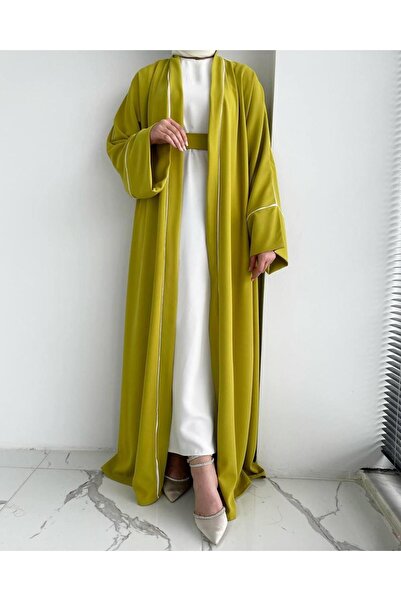 MELEK ARAZ Yağ Yeşili Yanları Biyeli Abaya