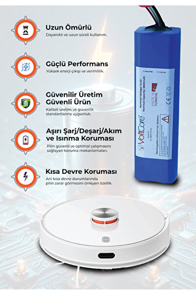 VoltCore Robot Süpürge Bataryası 5200mah (ORİJİNAL KAPASİTE) Xiaomi Vacuum Mop 2 Pro 3d (STYTJ02ZHM) Uyumlu