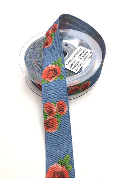 Hayalperest boncuk Floral Patterned Cotton Ribbon 2.5 Cm 1 Mt