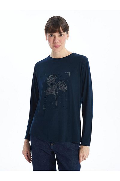 LC Waikiki Lcwaikiki Classic Crew Neck Rhinestone Women's Blouse