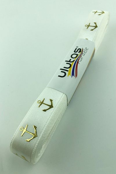 Hayalperest boncuk Panglică Satin Imprimată Foi de Ancoră Aurie 1,5 Cm