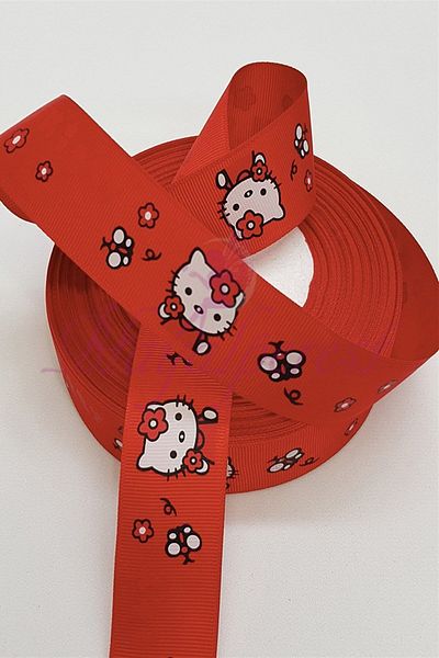 Hayalperest boncuk Κόκκινη Hello Kıtty εμπριμέ κορδέλα Grosgrain 3 εκ
