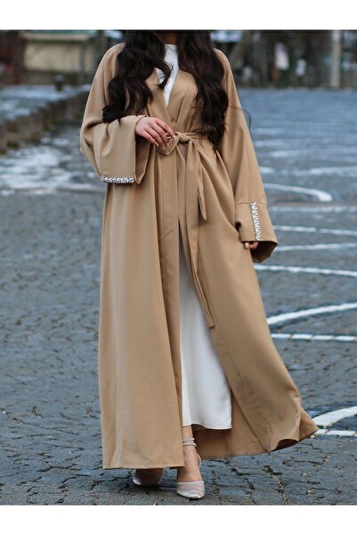 MELEK ARAZ Bej Kolu Taşlı Ala Abaya