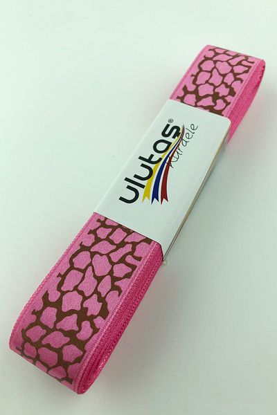Hayalperest boncuk Panglică de satin imprimată cu model gri fucsia 2,5 cm