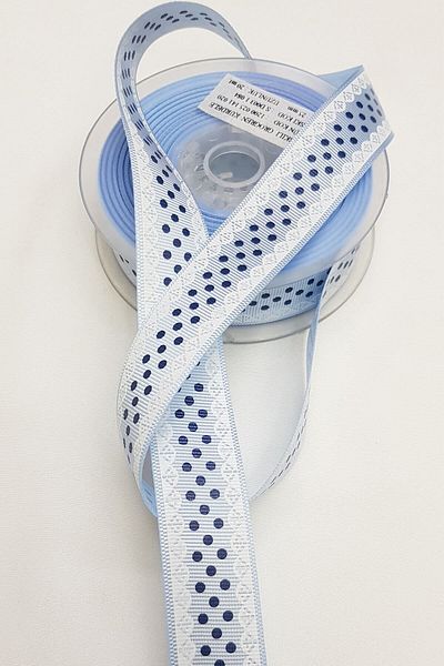 Hayalperest boncuk Μπλε Δαντέλα Πόντοι Τυπωμένη Κορδέλα Grosgrain 2,5cm