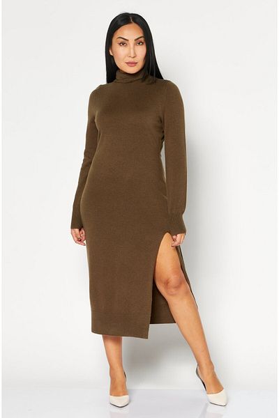 Michael Kors Women Turtle Neck Solid Midi Dress, Olive
