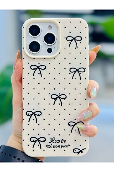 Go Aksesuar iPhone 16 Promax Compatible Black Bow Print Design Flexible Silicone Case