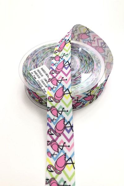 Hayalperest boncuk Flamingo Patterned Grosgrain Ribbon 2.5 cm 1 Mt