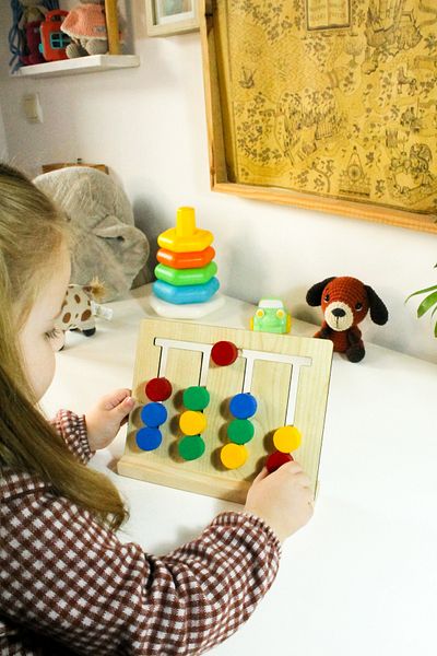Store Card Sorting Game with Wooden Colorful Stamps -Educational Montessori Toy
