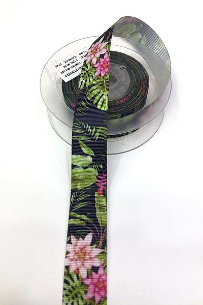 Hayalperest boncuk Panglică Grosgrain Imprimată Cu Flori Și Frunze 2,5cm