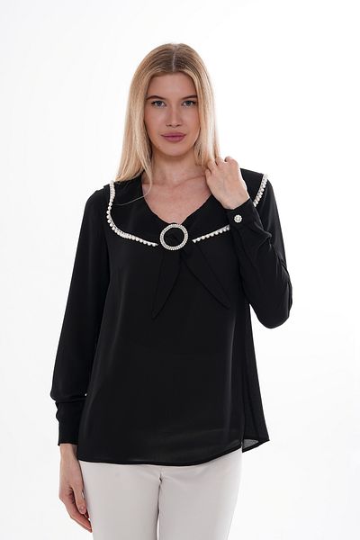 Loom Boutique Women's Plus Size Collar Pearl Embroidered Brooch Blouse B0055