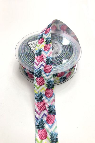 Hayalperest boncuk Panglici Grosgrain Cu Motiv Ananas 2,5 Cm 1 Mt